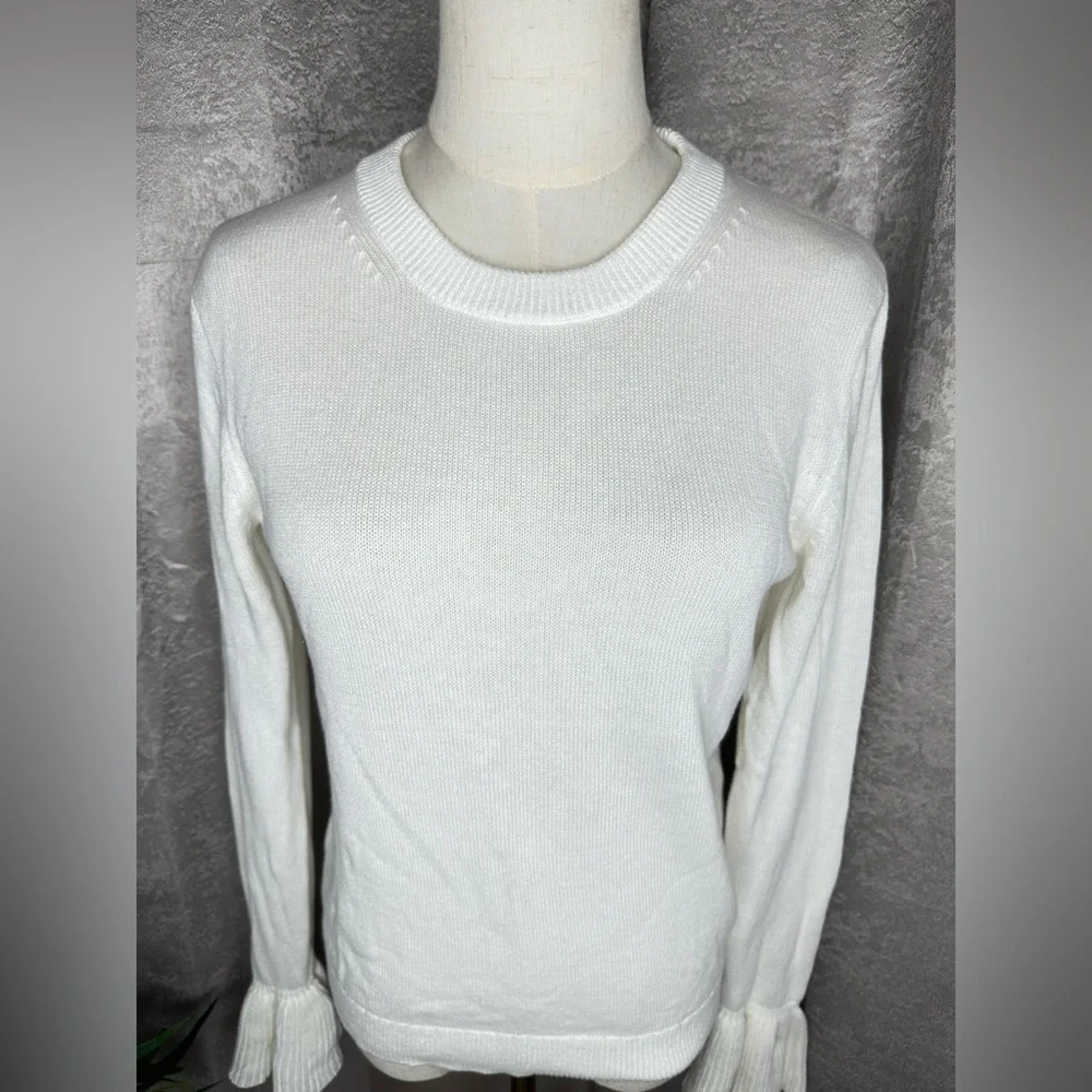 NEW J.Crew Women’s Crewneck Knit Flare Sleeve Sweater in White Sz Small